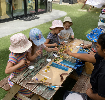 Children doing outdoor craft at Romsey Early Learning